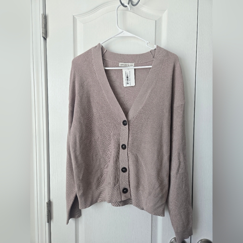 Zenana Taupe Button-Front V-Neck Cardigan Size Small Nwt